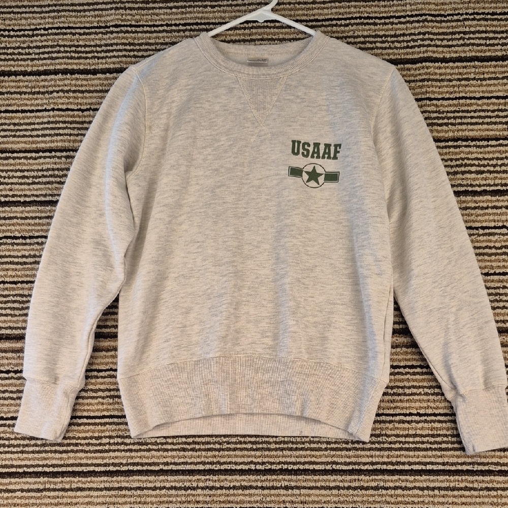 BUZZ RICKSON‎ USAAF Military Grey Pin Up Girl Cotton S Mens Crewneck Sweatshirt